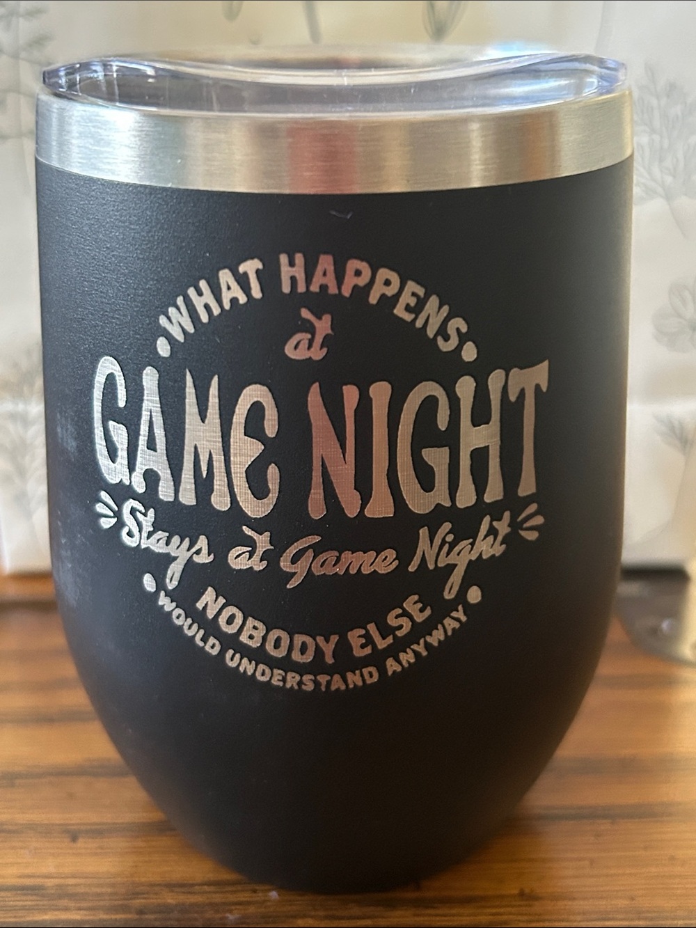 Game Night Insulated Tumbler 12 oz. - Black with Silver Text